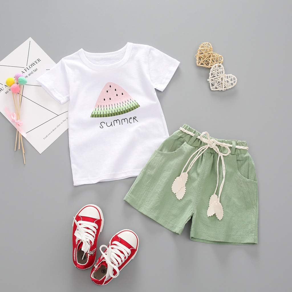 Toddler Baby Girls Summer Clothes Set Kids Watermelon Print T-Shirt Short Sets Outfits for 1 to 4 Years Old