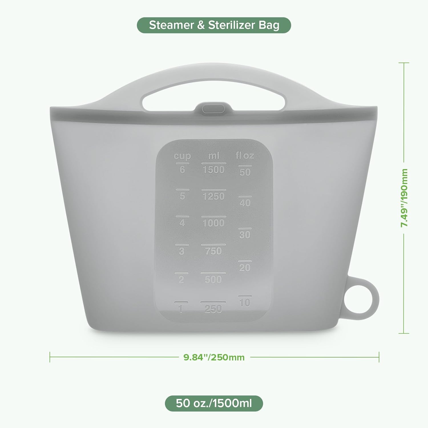 Silicone Microwave Steam Sterilizer Bags for Travel, Reusable Silicone Steaming Bags for Baby Bottles, Breast Pump, Accessories, Pacifiers and Teethers, Great for Home and On-The-Go, Grey (1PC)