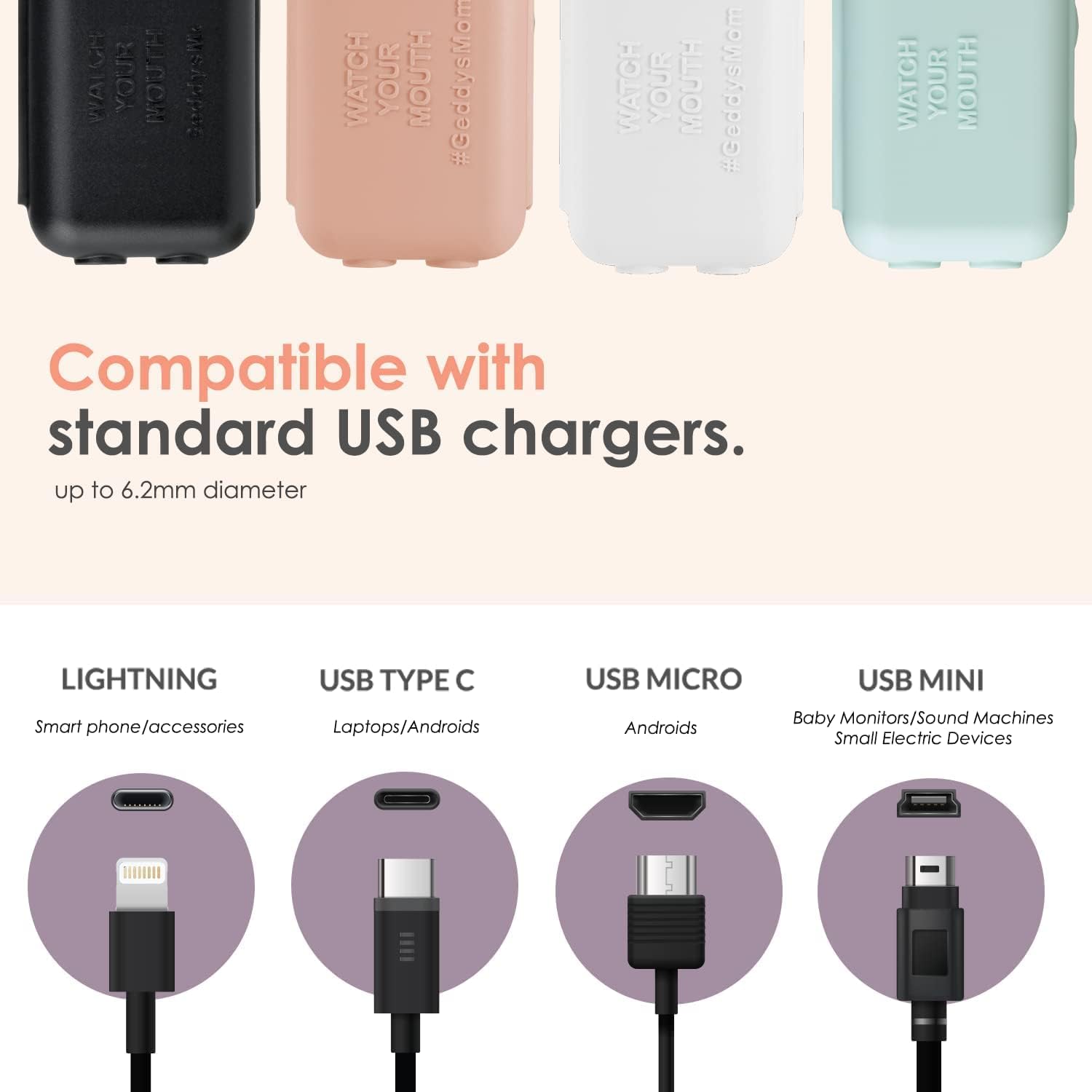 - Watch Your Mouth - the Award Winning USB Charger Child Safety Cover - Made in the USA - Baby Proofing Toddler Shock Prevention (6 Pack White)