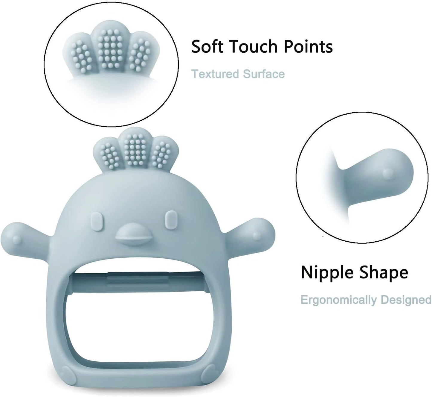 2 Pack Silicone Baby Teething Toys| Baby Hand Teether Mitten for Sucking Needs| Baby Chew Toys Hand Pacifier for Soothing Teething Pain Relief (White/Blue)