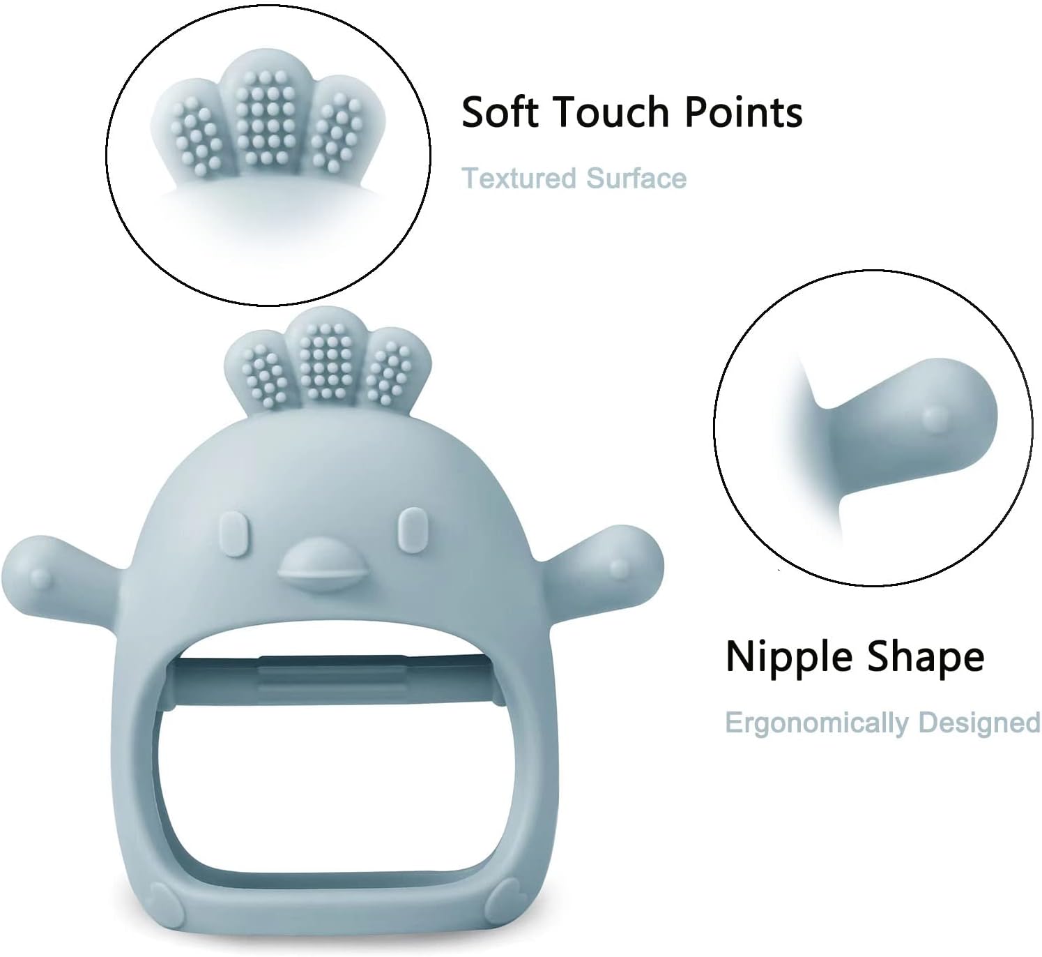 2 Pack Silicone Baby Teething Toys| Baby Hand Teether Mitten for Sucking Needs| Baby Chew Toys Hand Pacifier for Soothing Teething Pain Relief (White/Blue)