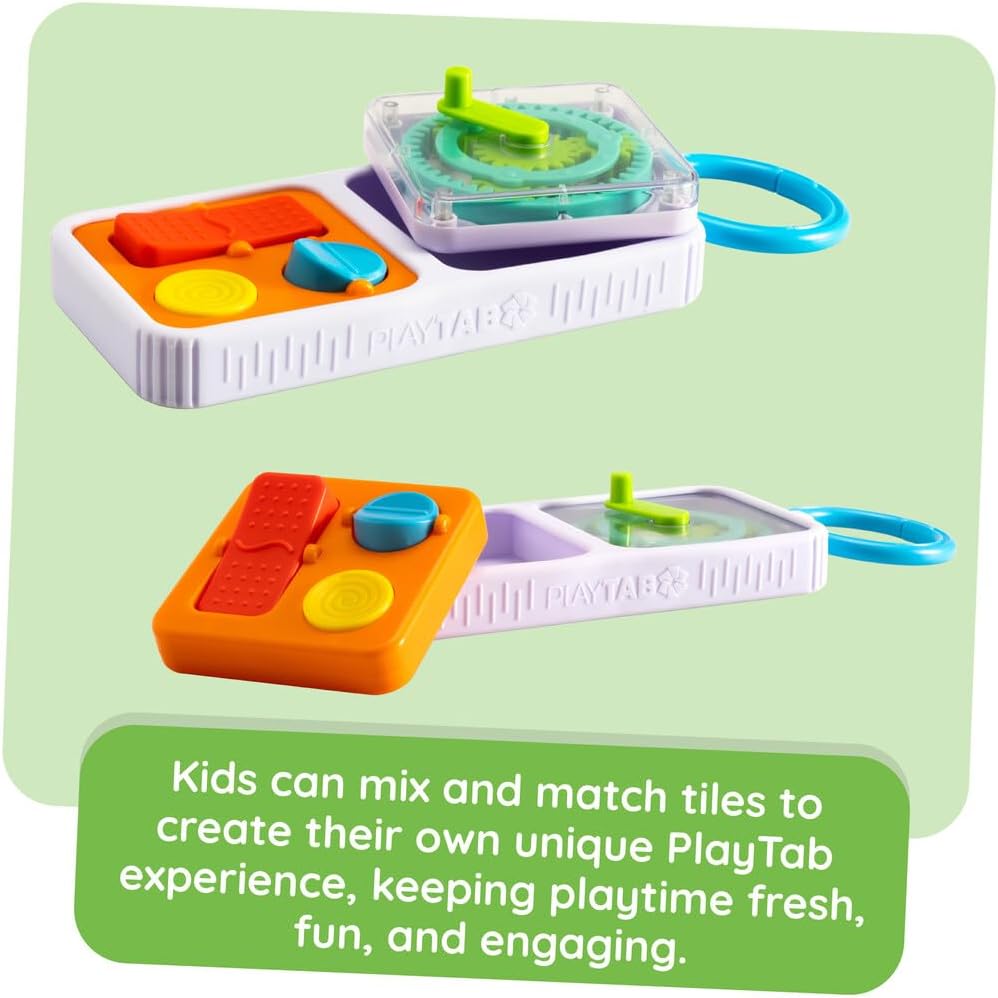 Playtab Go, Portable Sensory Activity Board with a Clip Ring to Attach to Diaper Bags for Babies and Toddlers Ages 12 Months+