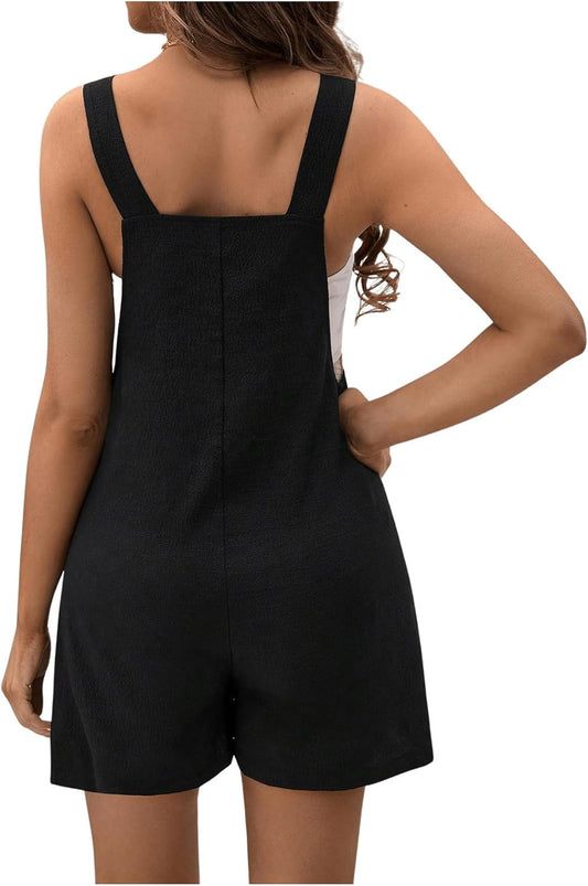 Women'S Maternity Tie Knot Wide Strap Suspender Overall Shorts Jumpsuit Sleeveless Romper with Pocket