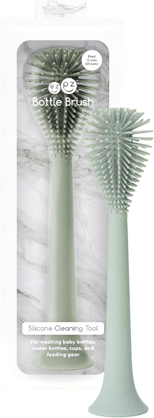 Bottle Brush Cleaner (Sage) - 100% Silicone Reusable Durable Long-Lasting Hypo-Allergenic Brush with Suction Base for Cleaning Dishes, Cookware and Feeding Accessories