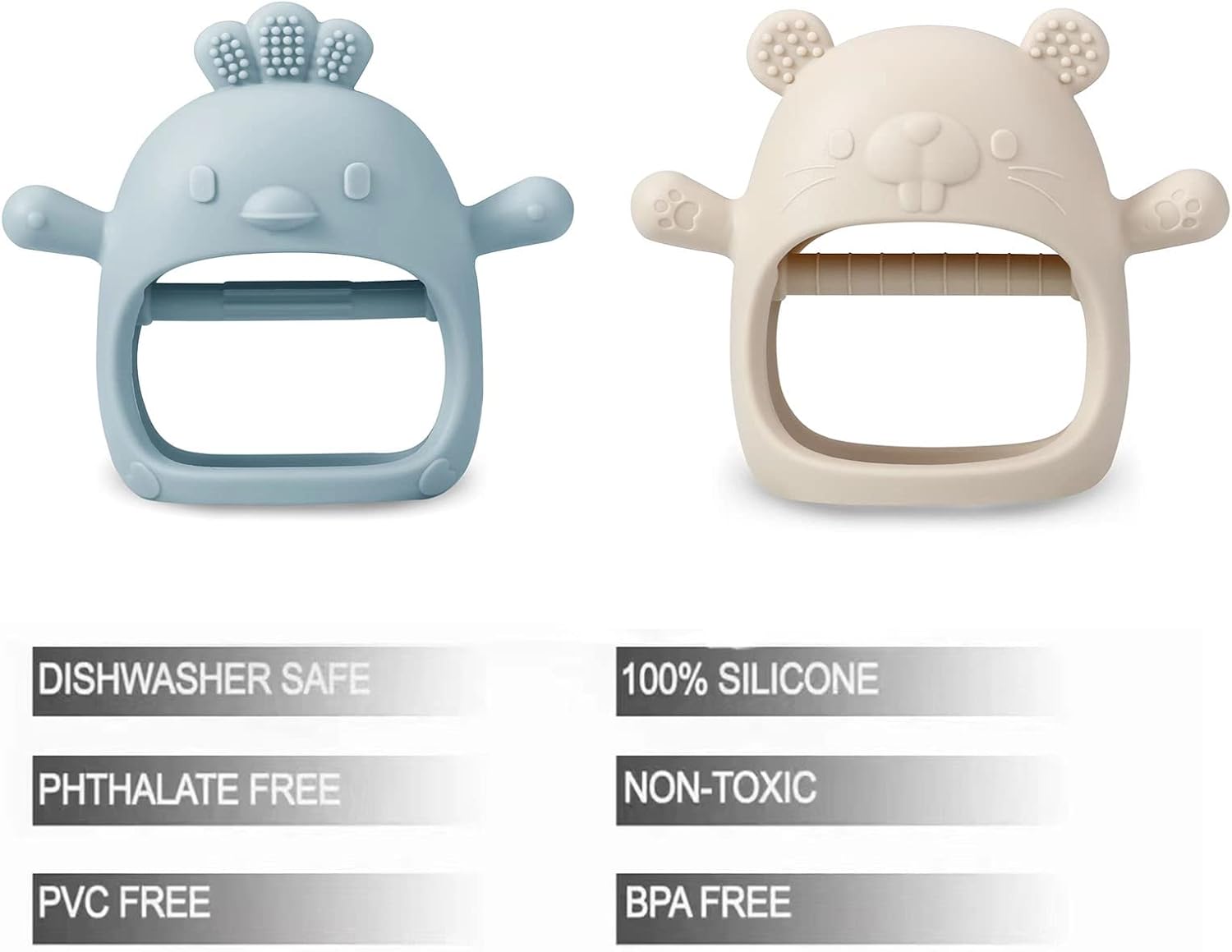 2 Pack Silicone Baby Teething Toys| Baby Hand Teether Mitten for Sucking Needs| Baby Chew Toys Hand Pacifier for Soothing Teething Pain Relief (White/Blue)