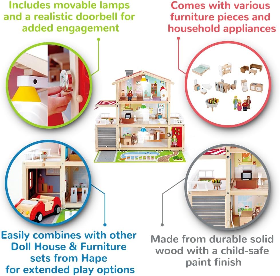 E3405 Kids Wooden Doll Family Mansion with Accessories