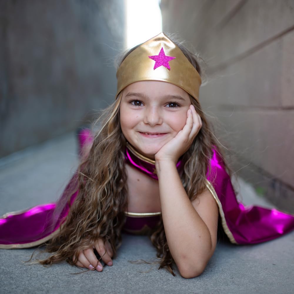 Superhero Star Dress, Cape & Headpiece, Magenta/Purple, Size 5-6