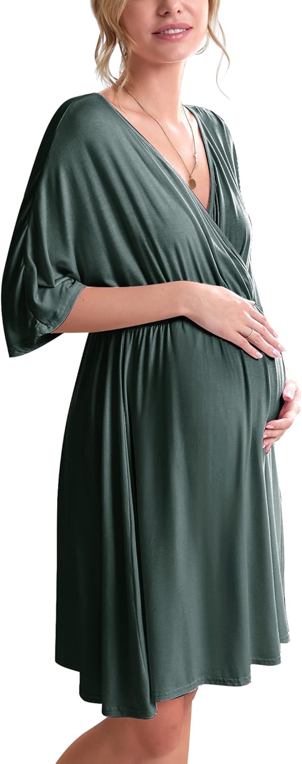 3 in 1 Labor/Delivery/Hospital Gown Maternity Dress Nursing Nightgown Sleepwear for Breastfeeding