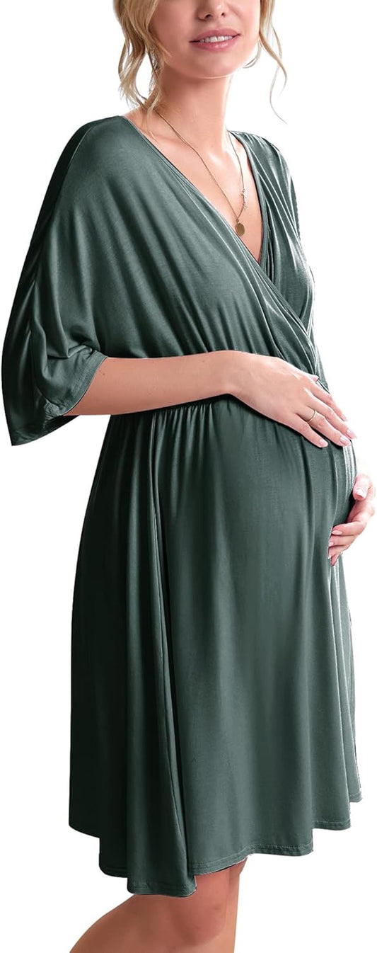 3 in 1 Labor/Delivery/Hospital Gown Maternity Dress Nursing Nightgown Sleepwear for Breastfeeding