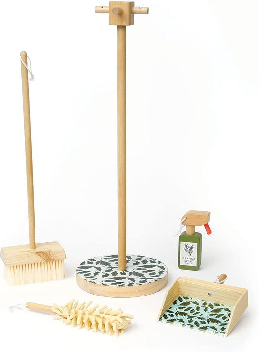 Decorative 5-Piece Wooden Pretend Housekeeping Cleaning Set for Kids 3 + Year Old and Up