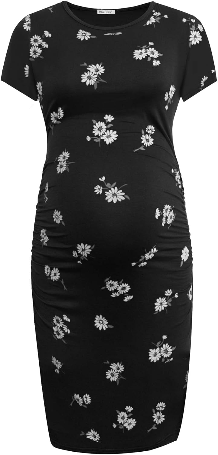 Women'S Short Sleeve Maternity Dress Side Ruched Pregnancy Clothes