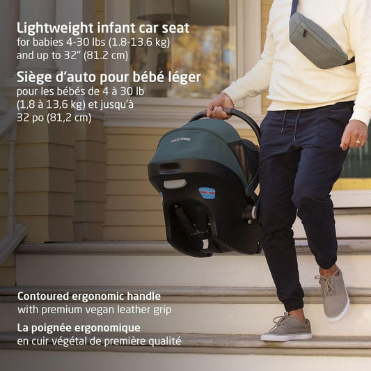 Mico Luxe+ Infant Car Seat, Lightweight, Easy Install with Maxilock™ Technology, Washable Seat Cover, Climaflow™ Ventilation, Side Impact Protection, Ecocare Fabrics, Designer Black