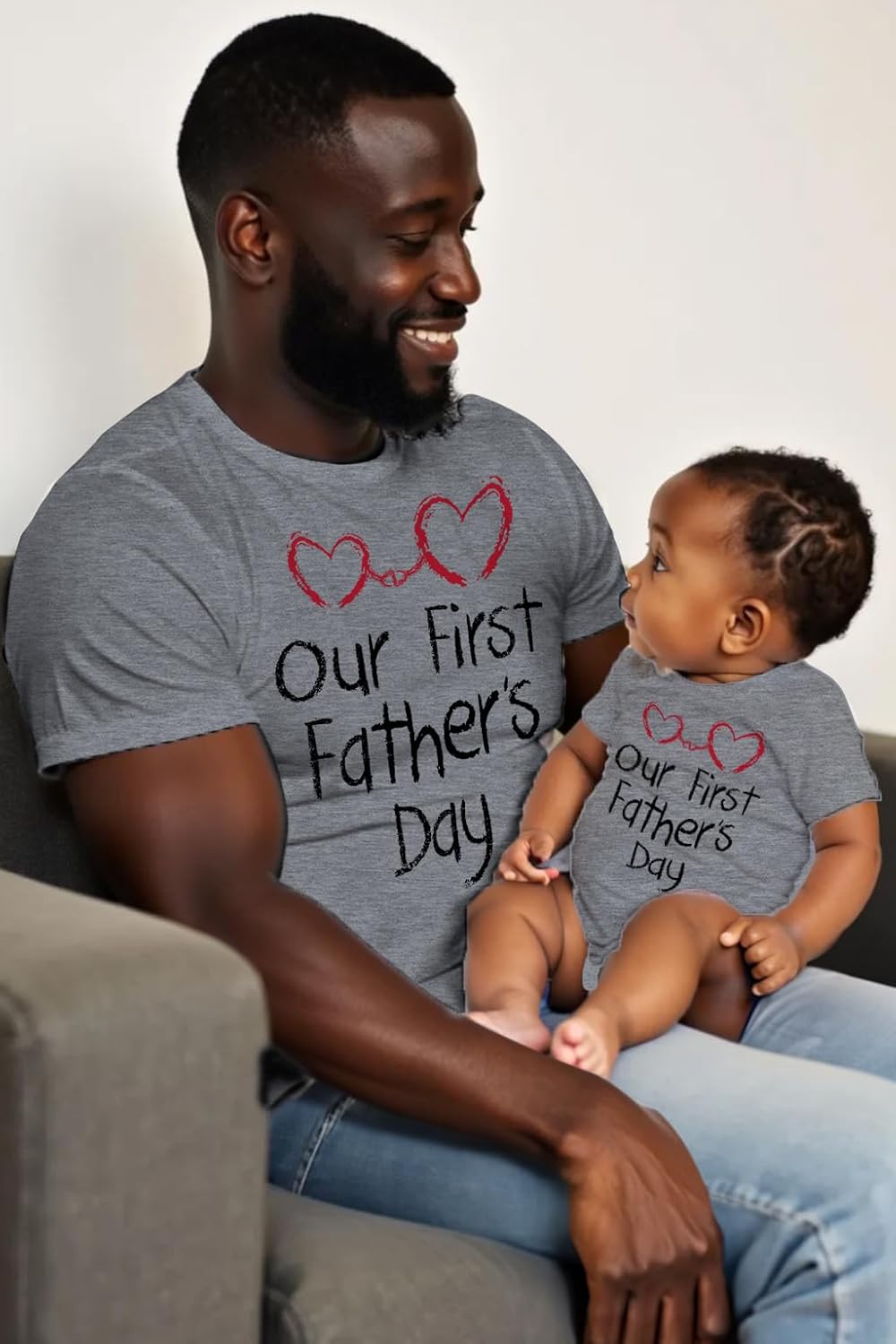 Our First Father'S Day Matching Outfits New Dads Gifts Dad Shirt and Son Daughter Infant Bodysuit