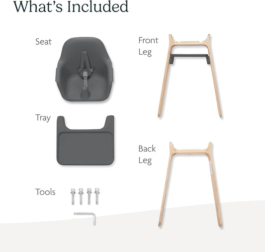 Ciro High Chair/Sleek, Easy-To-Clean Design/Perfect-Fit Tray to Bring Baby to Table/Patent-Pending Harness/Dual-Position, 180-Degree Rotating Footrest/Jake (Charcoal/Rubberwood)