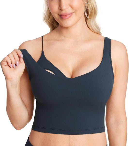 Women'S Nursing Bras Longline Sports Breastfeeding Bra V Neck Sleeveless Tank Top with Built in Bra