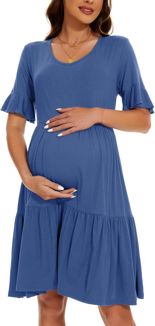 Women'S Maternity Dress Short Sleeve Ruffle Pregnancy Clothes