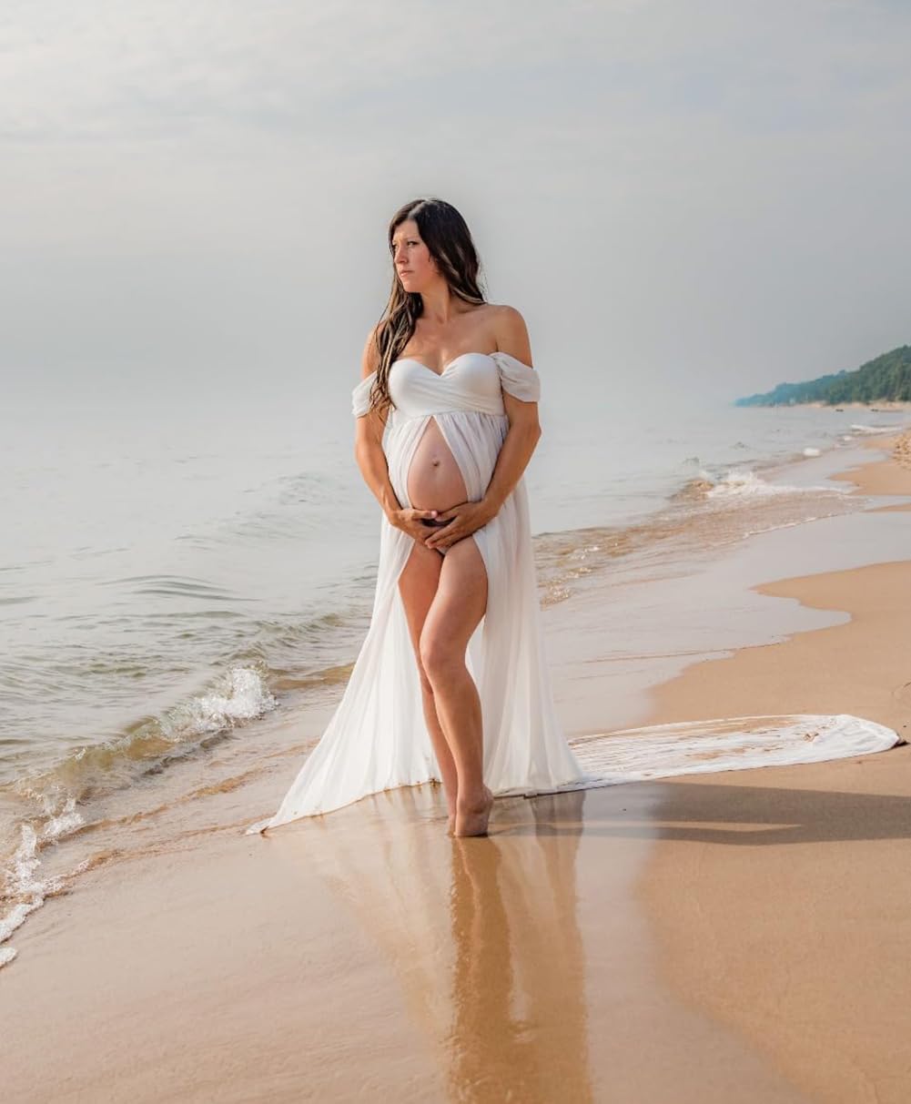 Maternity Dress for Photoshoot Photography Split Chiffon Maternity Gown Long Train Maternity Dresses