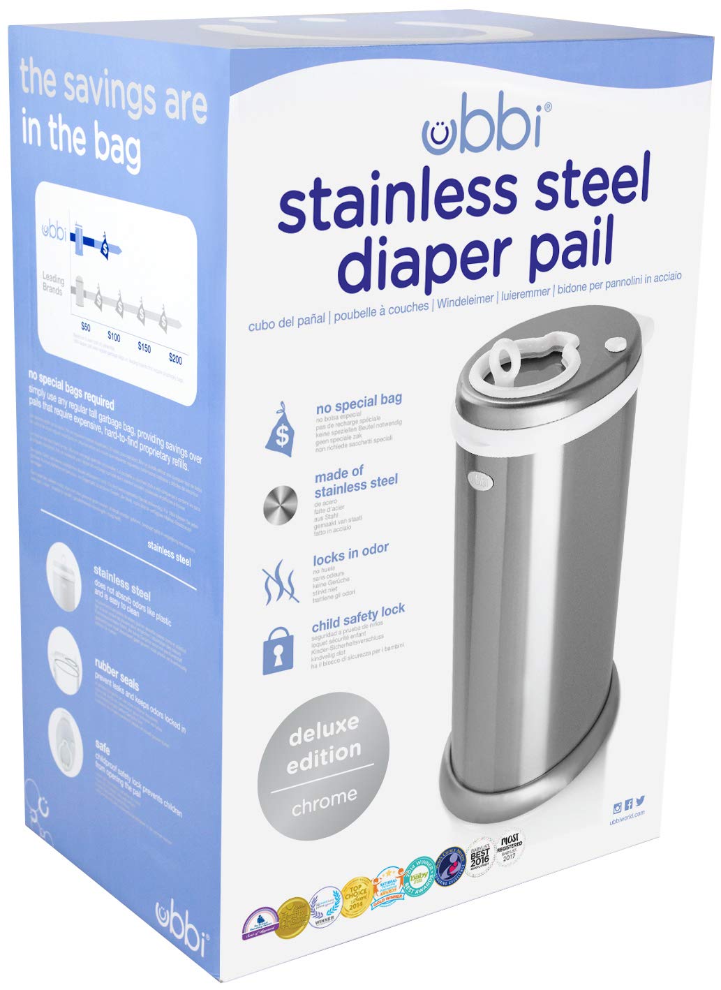 Limited Edition, Money Saving, No Special Bag Required, Steel Odor Locking Diaper Pail, Chrome, 3.18 Ounces