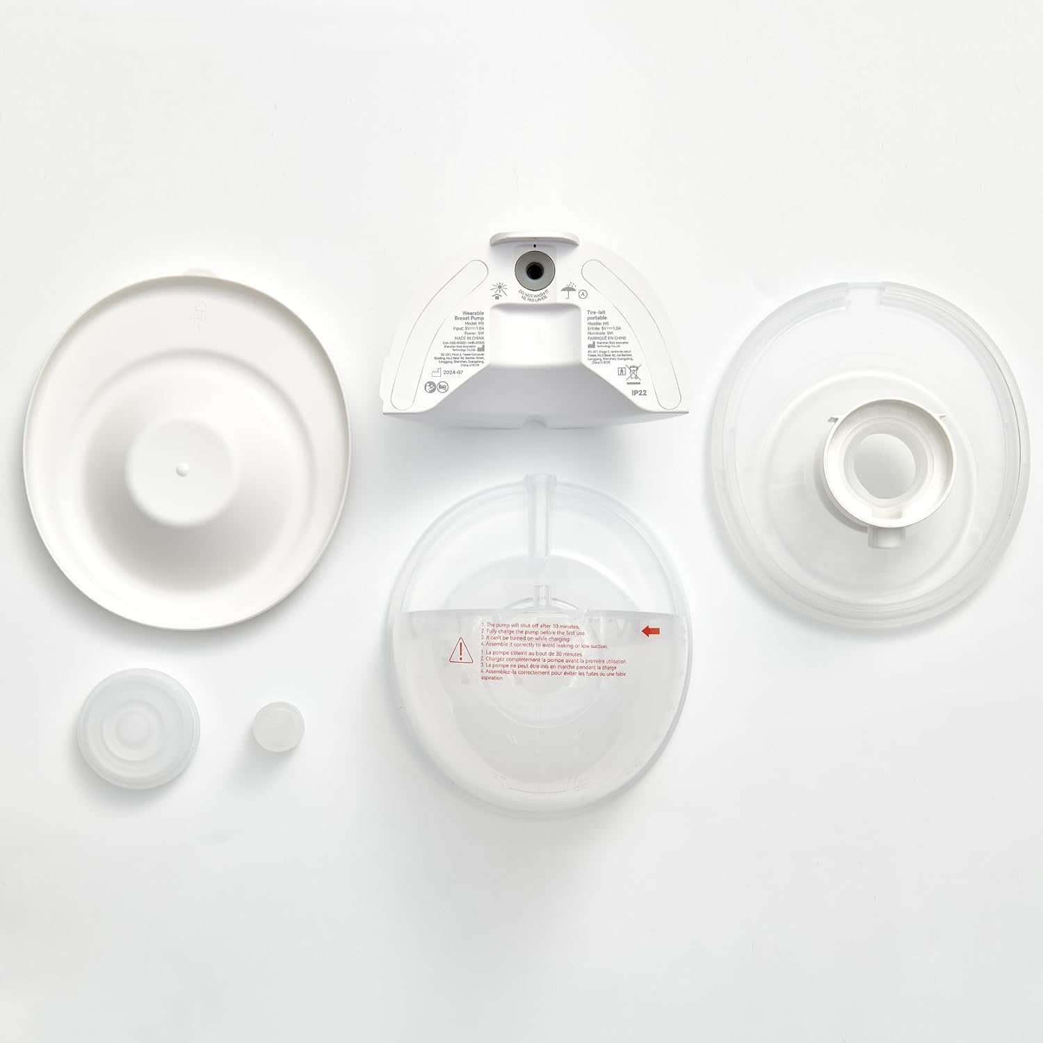 M5 Hands-Free Wearable Breast Pump, Double-Sealed Flange for Baby-Like Comfort, 3 Modes & 9 Suction Levels, Portable Electric Pump – 24Mm, 2-Pack, Gray