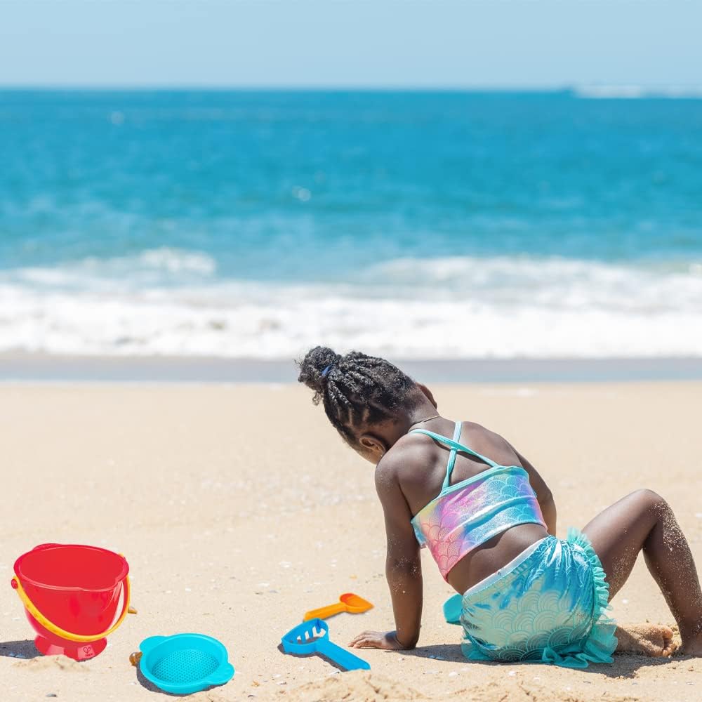 Beach Basics Sand Toy Set Including Bucket Sifter, Rake, and Shovel Toys, Multicolor