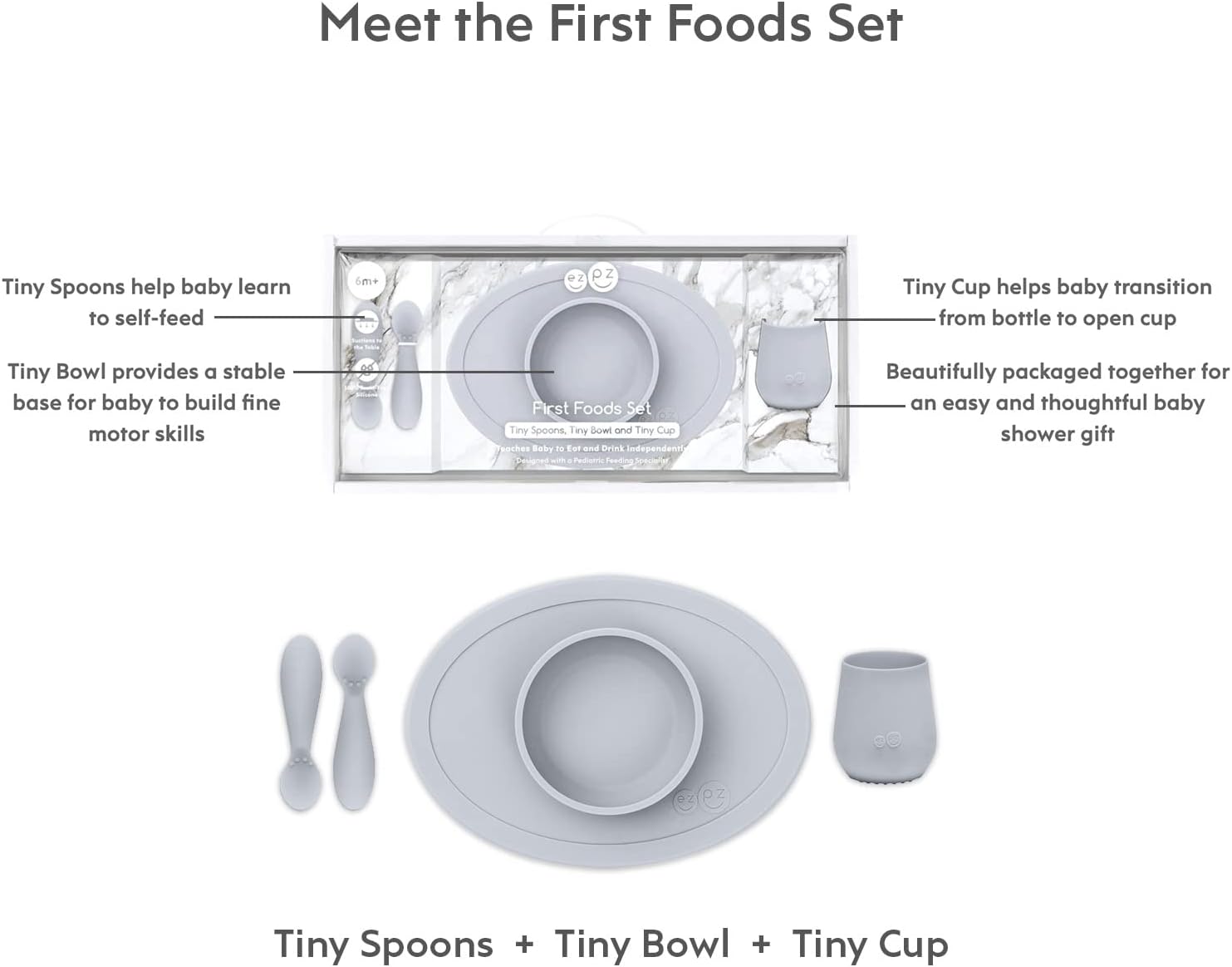 First Foods Set for Babies – Suctioning Bowl, Cup, & Spoons for Self-Feeding & Fine Motor Skills Development – 100% Food Grade Silicone, Dishwasher Safe – Perfect for 4 Months plus (Blue)