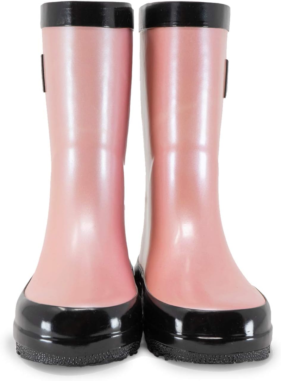 Rain Boots 100% Natural Rubber for Kids Boys & Girls - SAFE No Chemicals Summer Fall Lining Insert Toddler Children, Metallic Pink, 8T