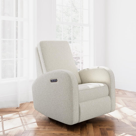 Santa Monica Power Recliner Swivel Glider (Dune Basketweave) – GREENGUARD Gold Certified, Certipur-Us Certified Foam, Effortless Electronic Power Recline, USB-A & USB-C Charger