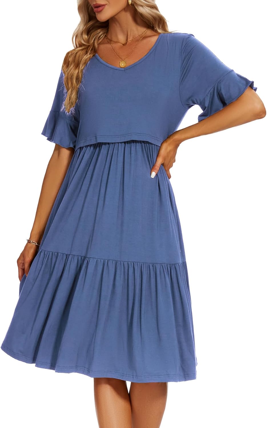 Women'S Nursing Dress Short Sleeve Maternity Breastfeeding Clothes