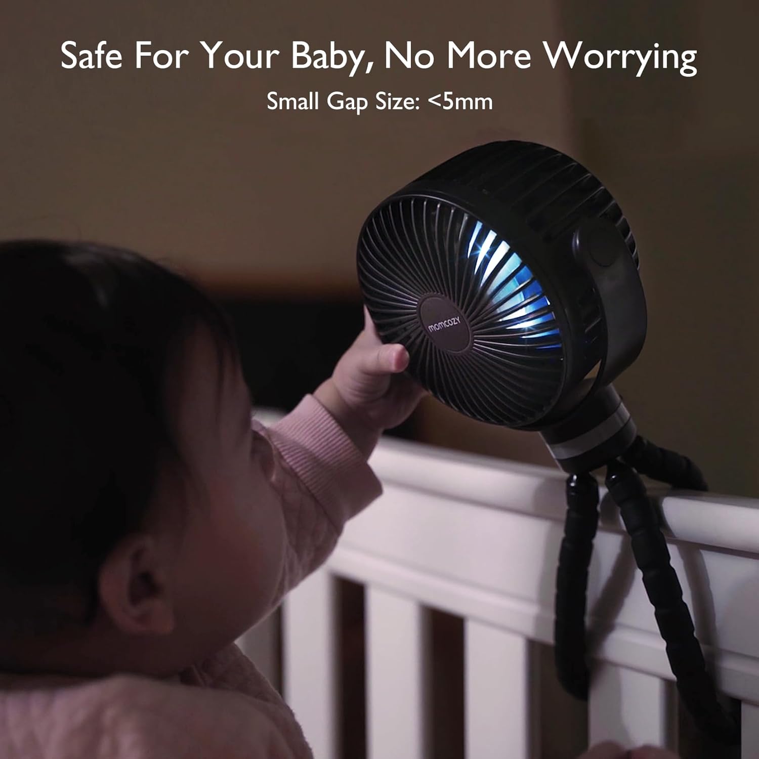 Portable Stroller Fan, 27H Ultra-Long Battery Life, Detachable 4 Speed 360°Rotate, LED Night Light with 2 Modes, USB Rechargeable and Handheld Cooling Fan for Travel, Car Seat