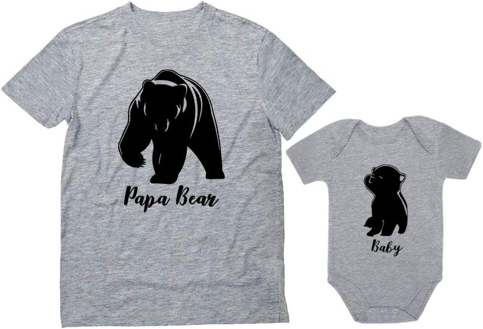 Papa & Baby Bear Dad and Son Daughter Matching Shirts Fathers Day New Dads Gift Father and Infant Shirt Set Dad Gray Large/Baby Gray 6M (3-6M)