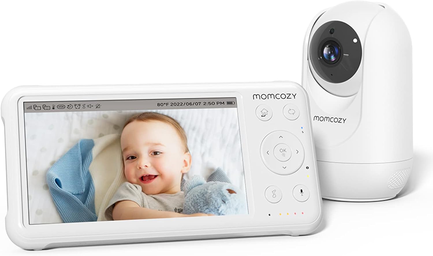 Video Baby Monitor, 1080P 5'' HD Baby Monitor with Camera, Built-In Wide Angle Lens, 2-Way Audio, IR Night Vision, 5000Mah Battery, 960Ft Range, Temperature Sensor, Lullaby, Easy to Operate