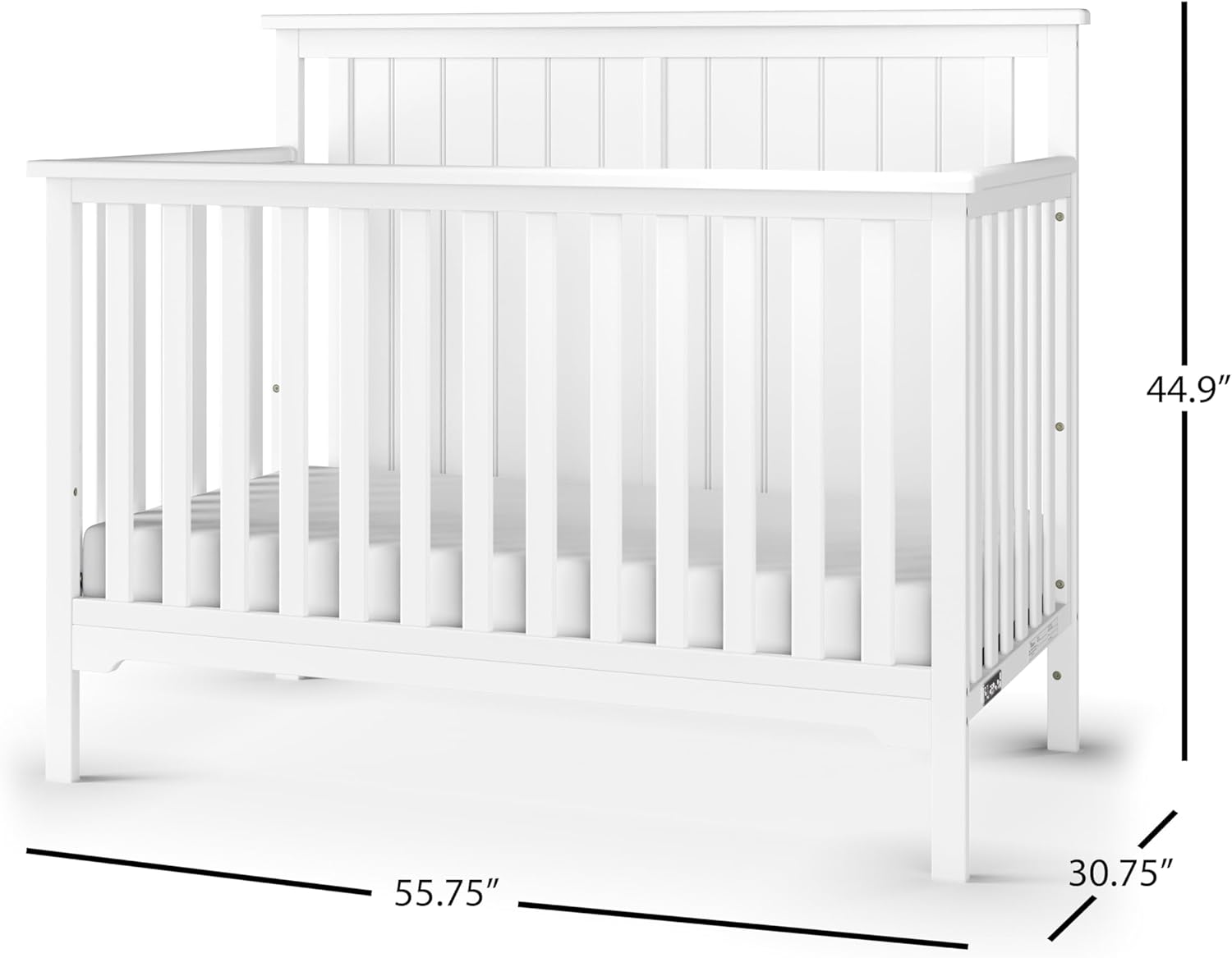 Cottage Flat Top 4 in 1 Convertible Crib, Converts from Crib to Toddler Bed, Daybed and Full-Sized Bed, Fits Standard Crib Mattress (Matte White)