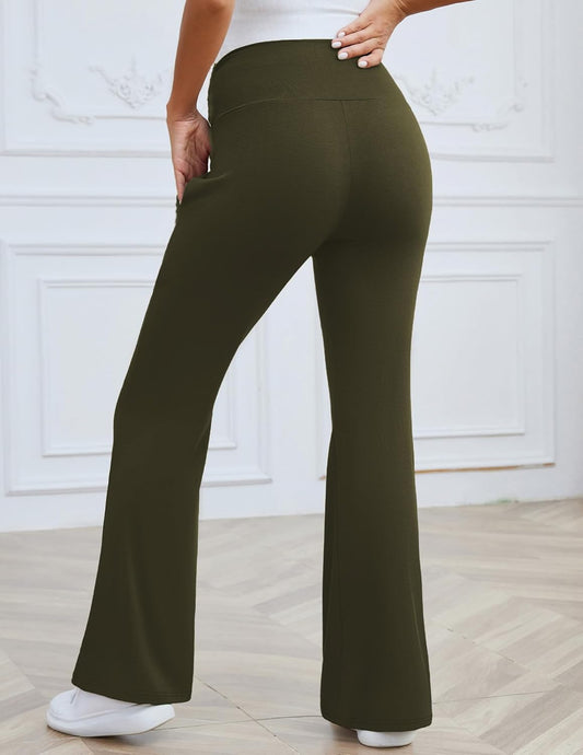 Maternity Flare Pants over the Belly Work Pregnancy Pants Stretchy Lounge Wide Leg Trousers with Pockets