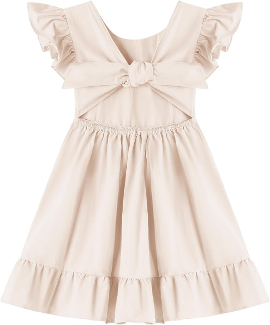 Toddler Girls Dress Cotton Linen Ruffle Backless Sleeveless Kids Casual Party Dresses