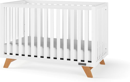 SOHO 4-In-1 Convertible Crib, Baby Crib Converts to Day Bed, Toddler Bed and Full Size Bed, 3 Adjustable Mattress Positions, Non-Toxic, Baby Safe Finish (White/Natural)