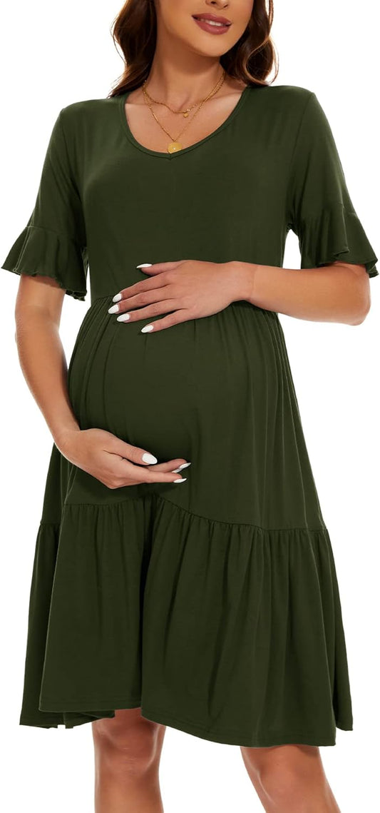Women'S Maternity Dress Short Sleeve Ruffle Pregnancy Clothes