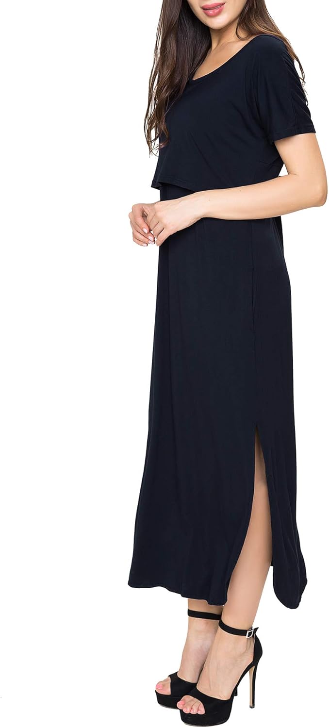 Women'S Maternity Nursing Dresses Split Long Dress for Breastfeeding