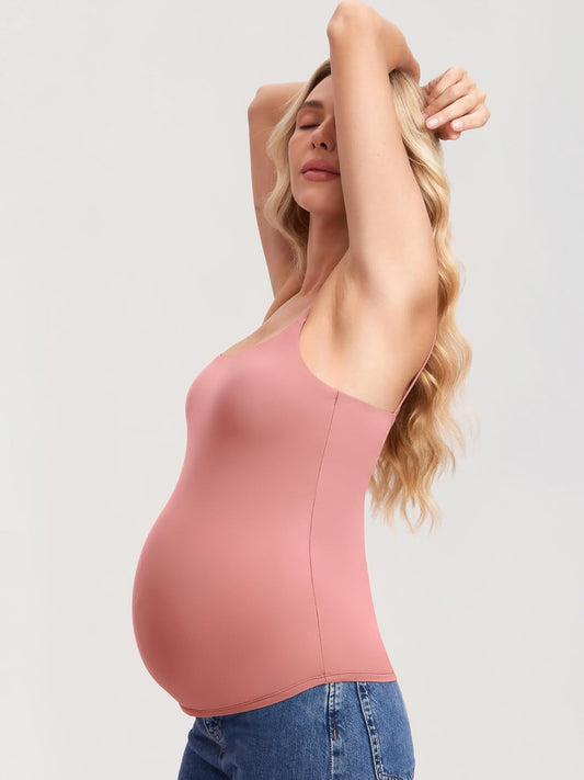 Inbarely Maternity Tank Top for Woman Square Neck Camisole with Built in Bra Sleeveless Pregnancy Basic Yoga Tops