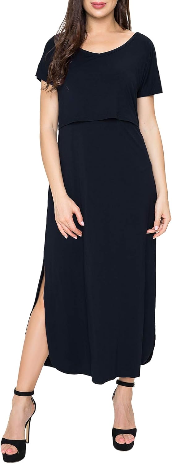 Women'S Maternity Nursing Dresses Split Long Dress for Breastfeeding