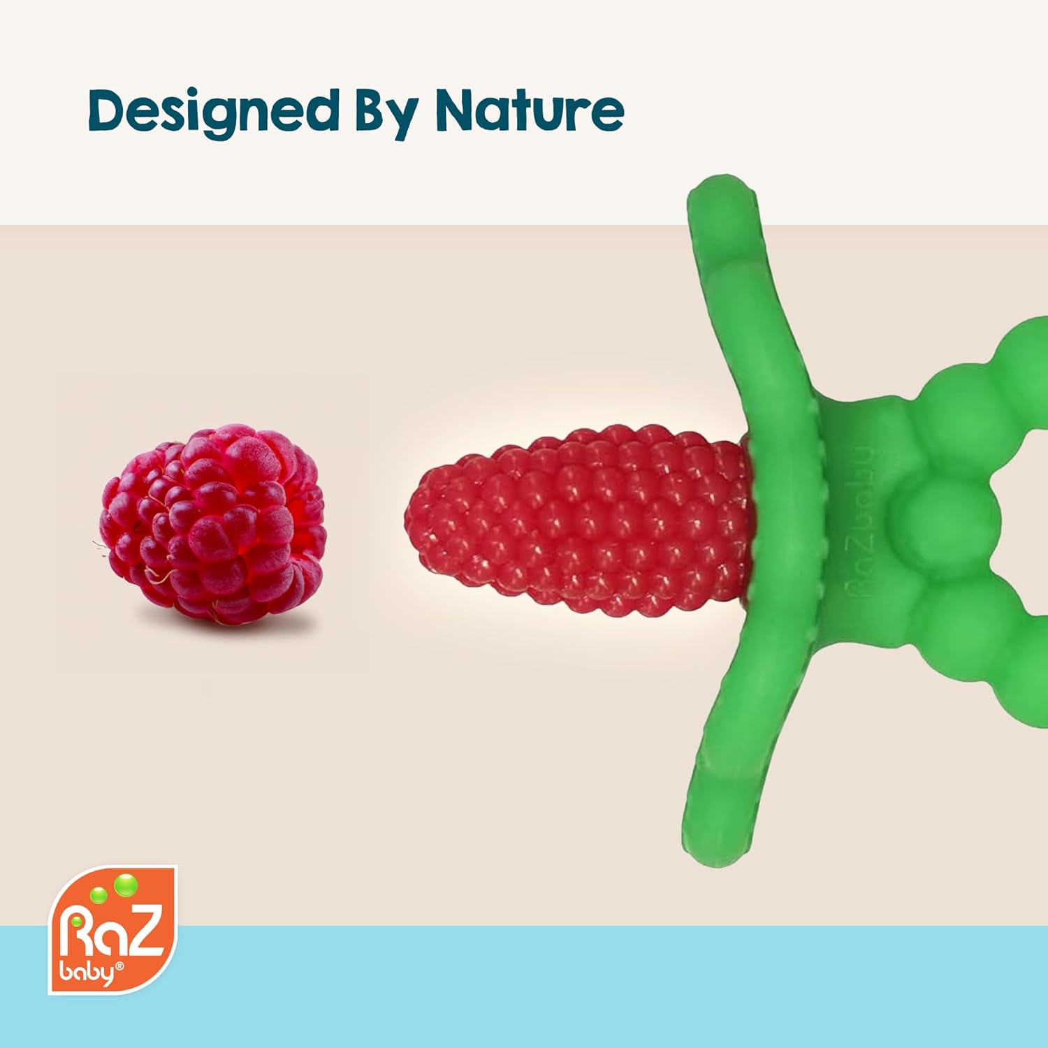 Silicone Baby Teether, Berrybumps Textured Silicone Soothes Babies’ Sore Gums, Infant Front and Back Teething Relief Toy, BPA Free, Easy-To-Hold, Razberry plus Fruit Shape