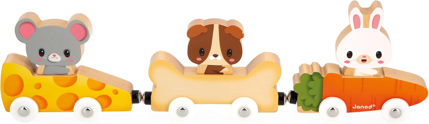 - Magnetic Pets - Includes 3 Wooden Animals and 3 Cars - Connets to Make a Small Train - Educational Early-Learning - for Children from 18 Months Old and up - Multilingual - J03315