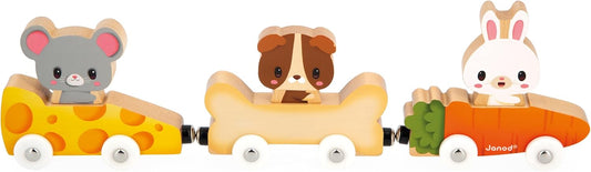 - Magnetic Pets - Includes 3 Wooden Animals and 3 Cars - Connets to Make a Small Train - Educational Early-Learning - for Children from 18 Months Old and up - Multilingual - J03315