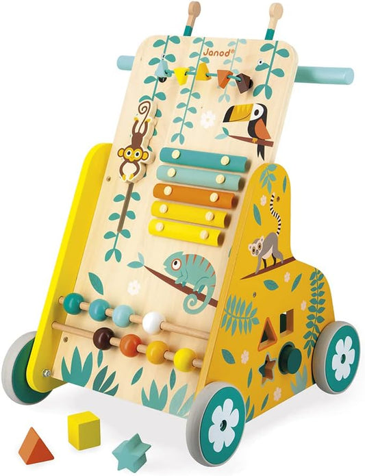 - Tropik - Multi-Activity Trolley - Walker with Blocks - Wooden Pull-Along Cart - Early-Learning - from 18 Months - Multilingual - 382698.