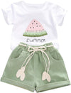 Toddler Baby Girls Summer Clothes Set Kids Watermelon Print T-Shirt Short Sets Outfits for 1 to 4 Years Old