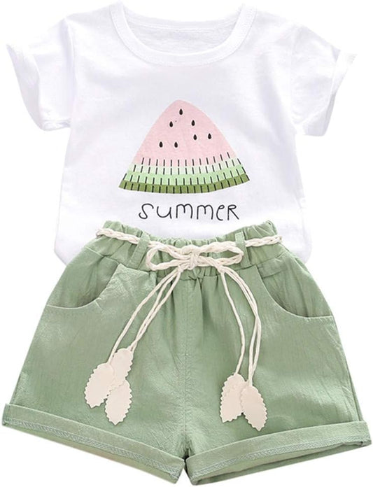 Toddler Baby Girls Summer Clothes Set Kids Watermelon Print T-Shirt Short Sets Outfits for 1 to 4 Years Old