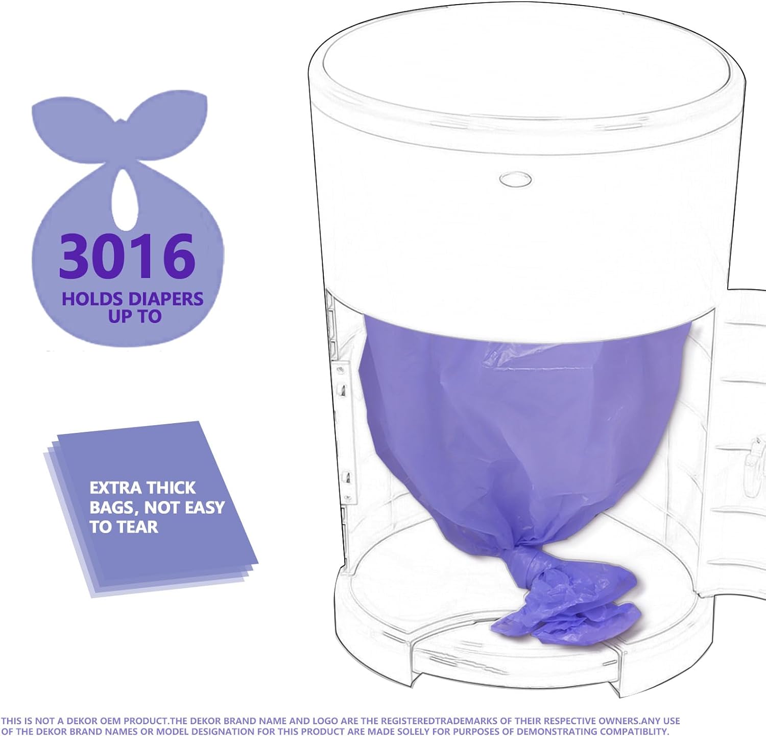 Diaper Pail Refills Increased12% Length Compatible with Dekor plus Diaper Pails Lavender Scent Holds up to 2552 Diapers (4 Pack)