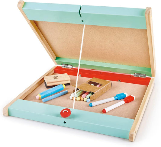 3 in 1 Tabletop 2 Sided Standing Artwork Easel Blackboard and Magnetic Erasable Whiteboard W/ 10 Chalk Colors & 2 Marker Pens, for Ages 3 and Up