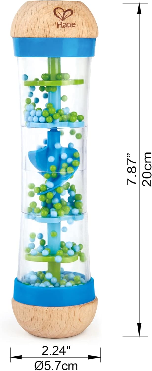 Beaded Raindrops | Mini Wooden Musical Shake & Rattle Rainmaker Toy, Blue, Model Number: E0328B,L: 2, W: 2, H: 7.9 Inch