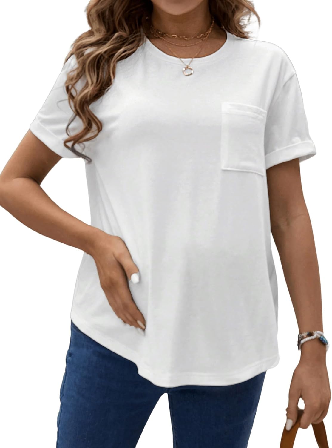 Women'S Maternity Short Sleeve Pocket Front T-Shirts Loose Summer Tee Tops Pregnancy Tees