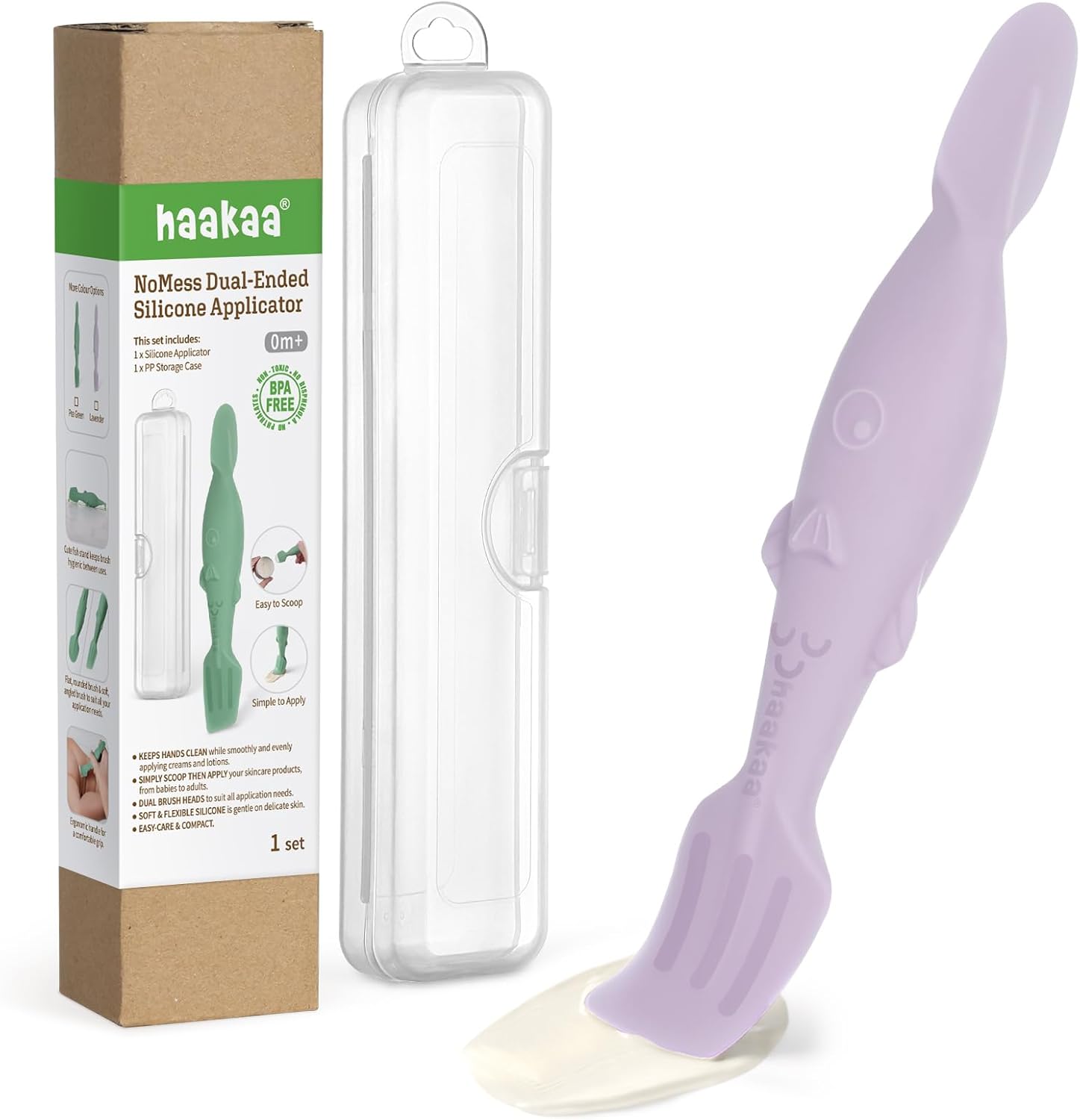 Baby Diaper Cream Spatula, Nomess Dual-Ended Silicone Diaper Rash Cream Applicator with Hygienic Case, Butt Spatula for Baby, Lavender